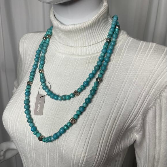 Chico's turquoise dyed stone beads with silver tone signed costume jewelry - Picture 13 of 15